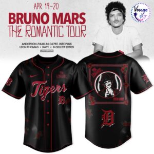 Detroit Tigers x Bruno Mars The Romantic Tour 2026 Baseball Jersey 2