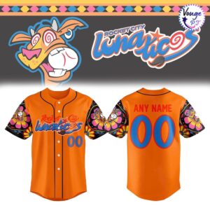 Rocket City Lunaticos Custom Baseball Jersey Orange with Floral Sleeves 2