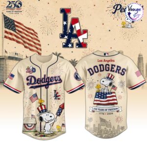 Los Angeles Dodgers x Peanuts Snoopy USA 250th Anniversary Baseball Jersey 1